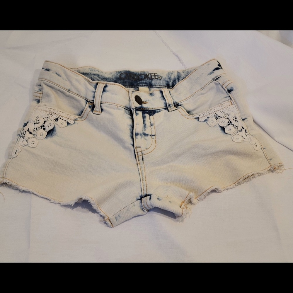 Blue and white jean shorts